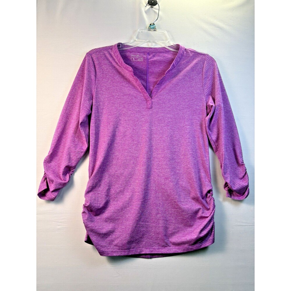 Eddie Bauer Women Purple striped Pullover Top cinched‎ waist/sleeves active  XS